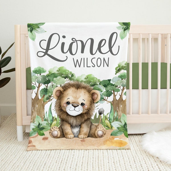 Lion Baby Blanket, Safari Baby Blanket, Personalized Baby Blanket, Safari Nursery Theme, Newborn Blanket, Lion Nursery Theme, Lion Baby S54