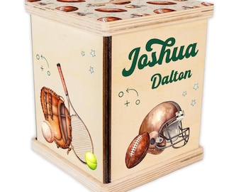 Sports Piggy Bank, Sports Nursery, Baby Boy Gift, Personalized Piggy Bank, Toddler Room Gift, Baseball, Football, Basketball Coin Bank B94