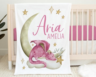 Girl Dragon Blanket, Personalized Dragon Baby Blanket, Newborn Coming Home Blanket, New Baby Gift, Dragon Nursery, Dragon Baby Shower B49