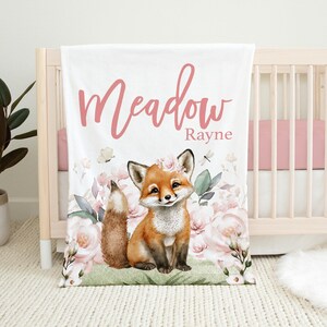Girl Fox Nursery Baby Blanket, Woodland Animal Baby Blanket, New Baby Gift, Fox Baby Blanket, Fox Forest Baby Blanket, Fox Nursery Decor W56