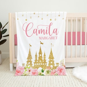 Princess Blanket, Personalized Girl Princess Baby Blanket, Princess Baby Blanket, Princess Nursery, Princess Castle Baby Blanket G51