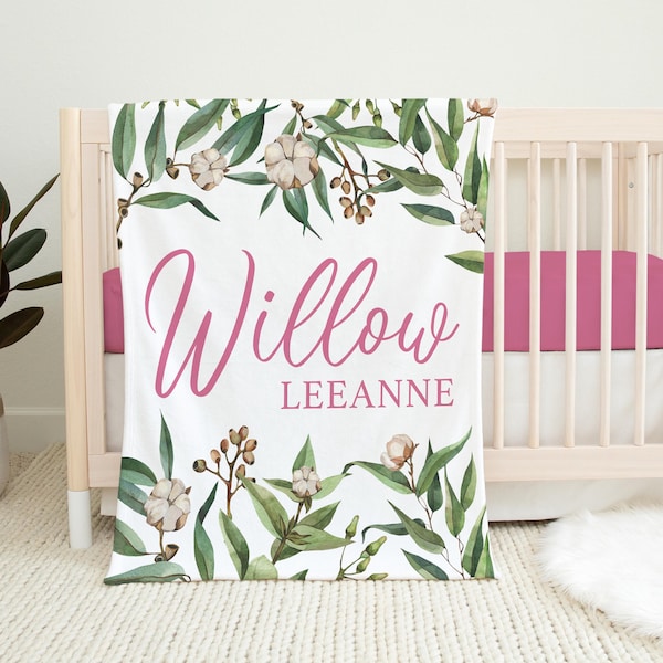 Willow Baby Blanket, Personalized Baby Blanket, Girl Baby Blanket, Willow Blanket, Willow and Cotton Blanket, Willow Nursery F96