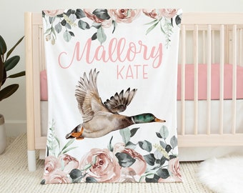 Girl Mallard Duck Blanket, Personalized Duck Baby Blanket, Waterfowl Baby Blanket, Duck Hunter Nursery Theme, Duck Baby Shower B33