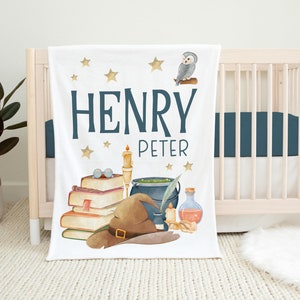 Wizard Blanket, Personalized Wizard Baby Blanket, Newborn Coming Home Blanket, New Baby Gift, Magic Nursery Theme, Wizard Baby Shower B53