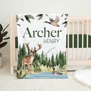 Hunting Blanket, Personalized Hunter Baby Blanket, Buck Baby Blanket, New Baby Gift, Duck Hunter Nursery Theme, Duck Baby Shower W48