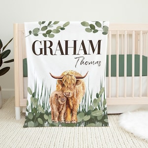 Boho Highland Cow Blanket Boy Highland Cow Blanket Personalized