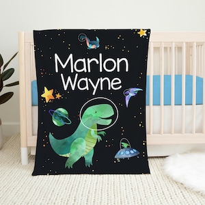 Space Dinosaurs Blanket, Personalized Dinosaur Outer Space Baby Blanket, Space Dinosaur Blanket, New Baby Gift, Space Dino Blanket T47
