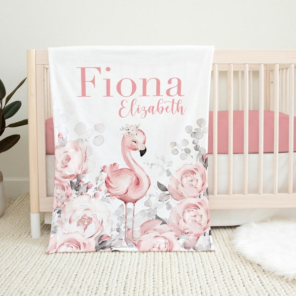 Flamingo Baby Blanket, Tropical Baby Blanket, Personalized Baby Blanket, Flamingo Nursery Theme, Baby Shower Gift, Girl Flamingo G44