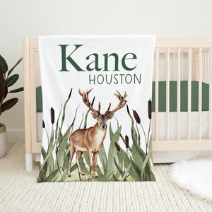 Buck Blanket, Personalized Buck Baby Blanket, Deer Antlers Baby Blanket, New Baby Gift, Buck Hunter Nursery Theme,Buck Baby Shower W35