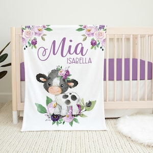 Cow Blanket, Black and White Cow Crib Bedding, Personalized Baby Blanket, Farm Animal Nursery Theme, Newborn Coming Home Blanket C5