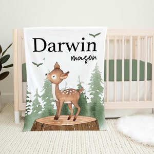 Deer Blanket, Personalized Deer Baby Blanket, Woodland Deer Baby Blanket, New Baby Gift, Woodland Nursery Theme, Woodland Baby Shower W40