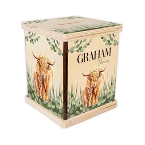 Highland Cow Piggy Bank, Boy Highland Cow Nursery, Baby Boy Gift