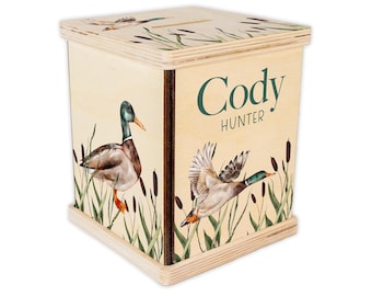 Mallard Duck Piggy Bank, Duck Nursery, Baby Boy Gift, Personalized Piggy Bank, Toddler Room Gift, Hunting Custom Coin Bank, Baby Shower B33