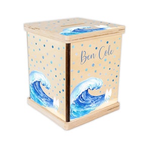 Ocean Wave Piggy Bank, Ocean Nursery, Baby Girl Gift, Personalized Piggy Bank, Ocean Wave Custom Coin Bank, Baby Shower Gift, O1
