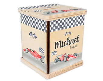 Race Car Piggy Bank, Race Car Nursery, Baby Boy Gift, Personalized Piggy Bank, Toddler Room Gift, Race Car Custom Coin Bank, Baby Shower T71