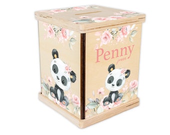 Panda Piggy Bank, Panda Nursery, Baby Boy Gift, Personalized Piggy Bank, Toddler Room Gift, Panda Custom Coin Bank, Sloth Baby Shower, W30