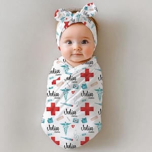 Medical Doctor Swaddle Set, Medicine Personalized Baby Blanket, Medical Field Baby Blanket, Personalized Baby Blanket, Baby Shower Gift