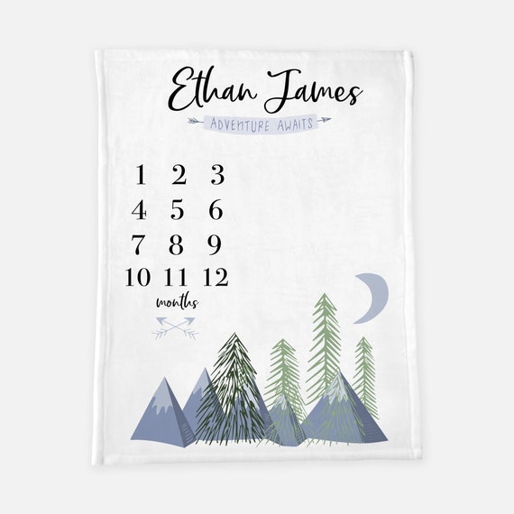 Adventure Awaits Baby Milestone Blanket Mountain Forest Milestone Blanket Personalized Baby Blanket Month Baby Blanket Baby Blanket M3 Etsy Canada