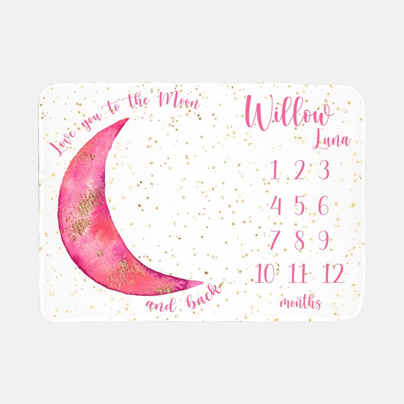 Moon and Stars Baby Milestone Blanket Luna Blanket Love You Etsy
