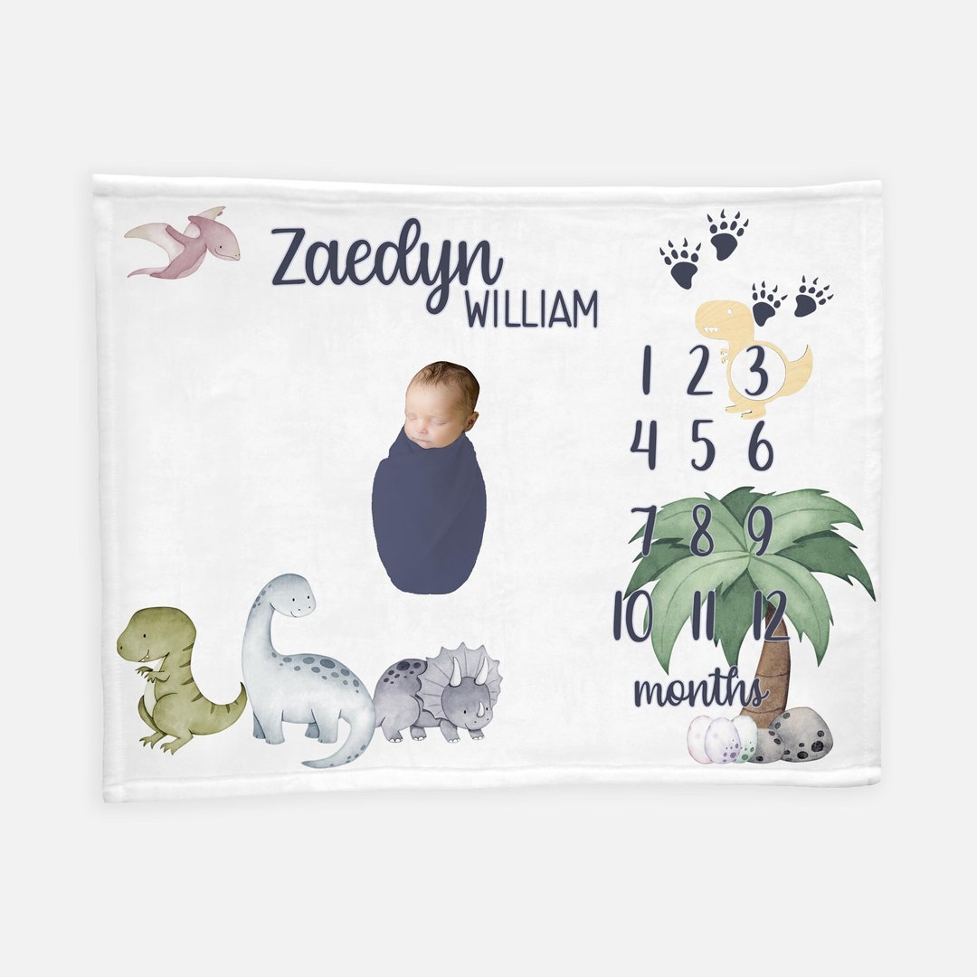 Dinosaur Baby Milestone Blanket, Baby Boy Milestone Blanket