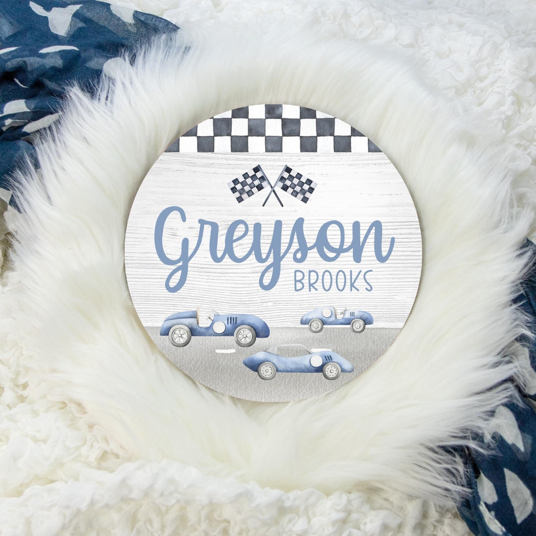 Race Car Round Wood Name Sign, Wood Baby Name Sign, Racecar Baby Name ...