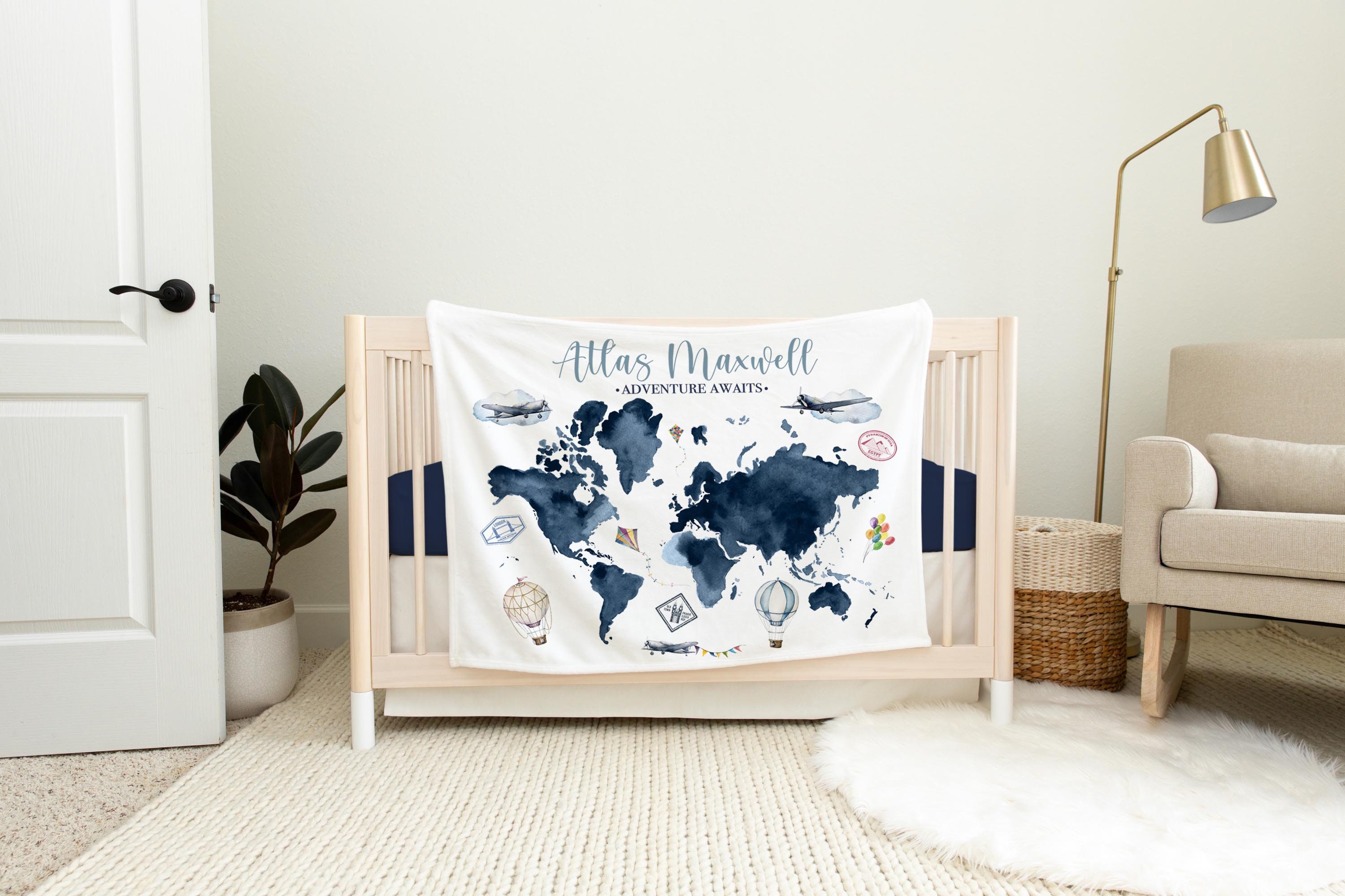 World Map Baby Blanket Personalized Baby Blanket Adventure Etsy