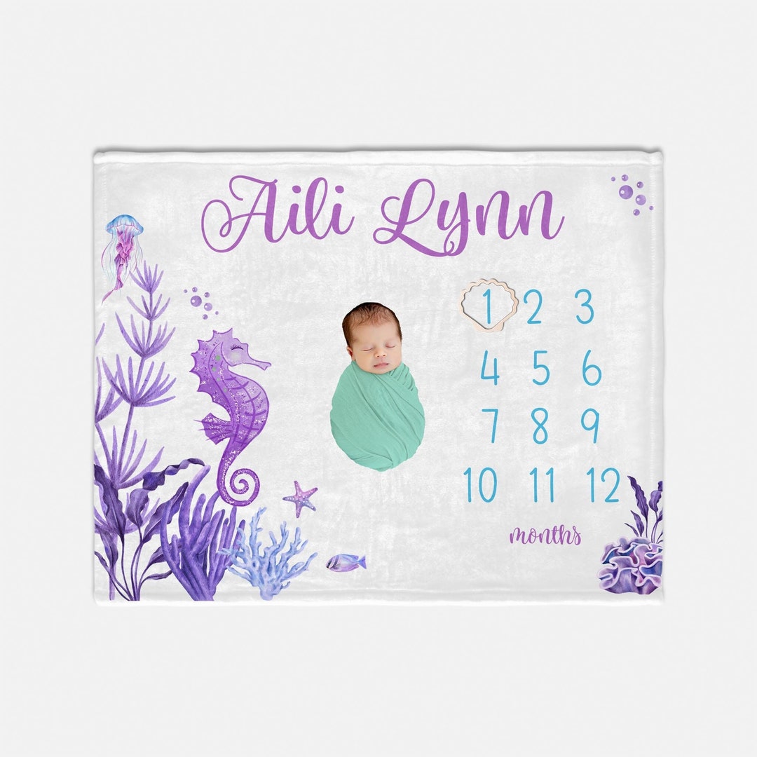 Sea Horse Baby Milestone Blanket, Under the Sea Milestone Blanket ...