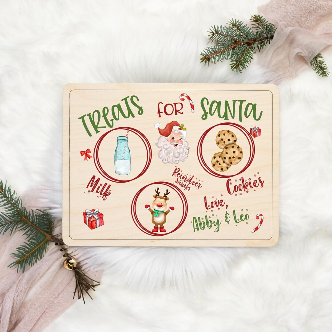 Wooden Santa Milk and Cookie Tray, Personalized Santa Cookie Tray, Christmas Eve Treat Tray
