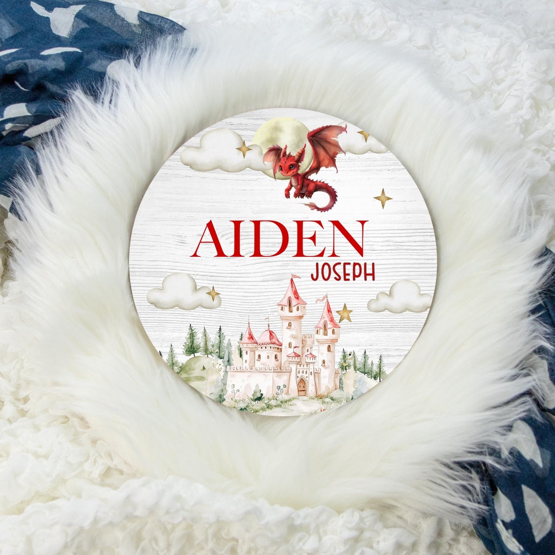 Red Ragon Round Wood Name Sign, Dragon Baby Name Sign, Round Wood Baby ...