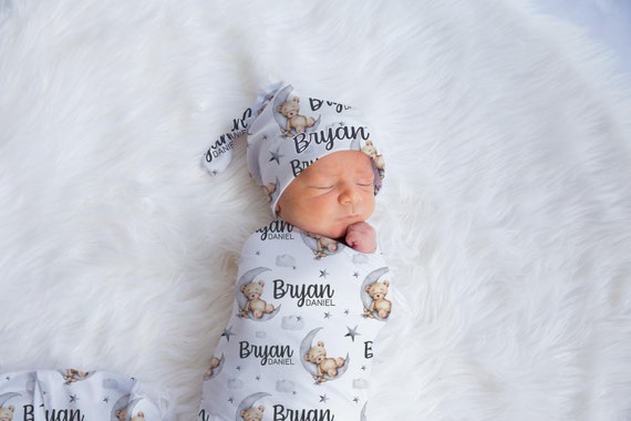 Bear Moon and Stars Swaddle Set Personalized Moon and Stars Baby Blanket Moon Boy Swaddle Blanket New Baby Gift Celestial Bedding B28 Etsy
