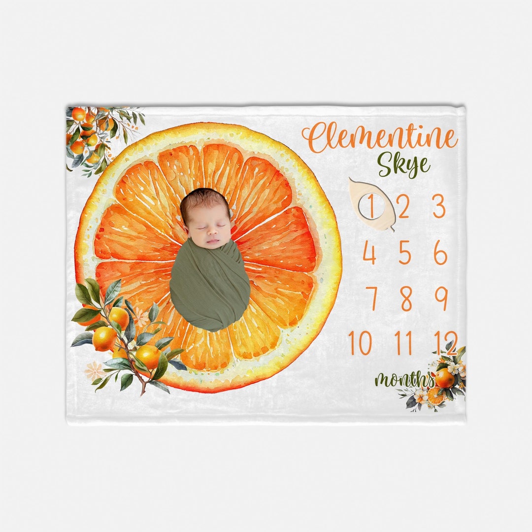 Clementine Girl Milestone Blanket, Oranges Monthly Baby Blanket