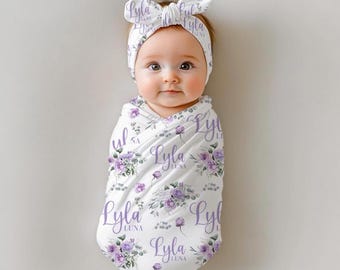 Lavender Rose Swaddle Set, Lavender Roses Swaddle Set, Lavender Rose Baby Blanket, Rose Floral Nursery Theme, Girl Baby Shower Gift F124