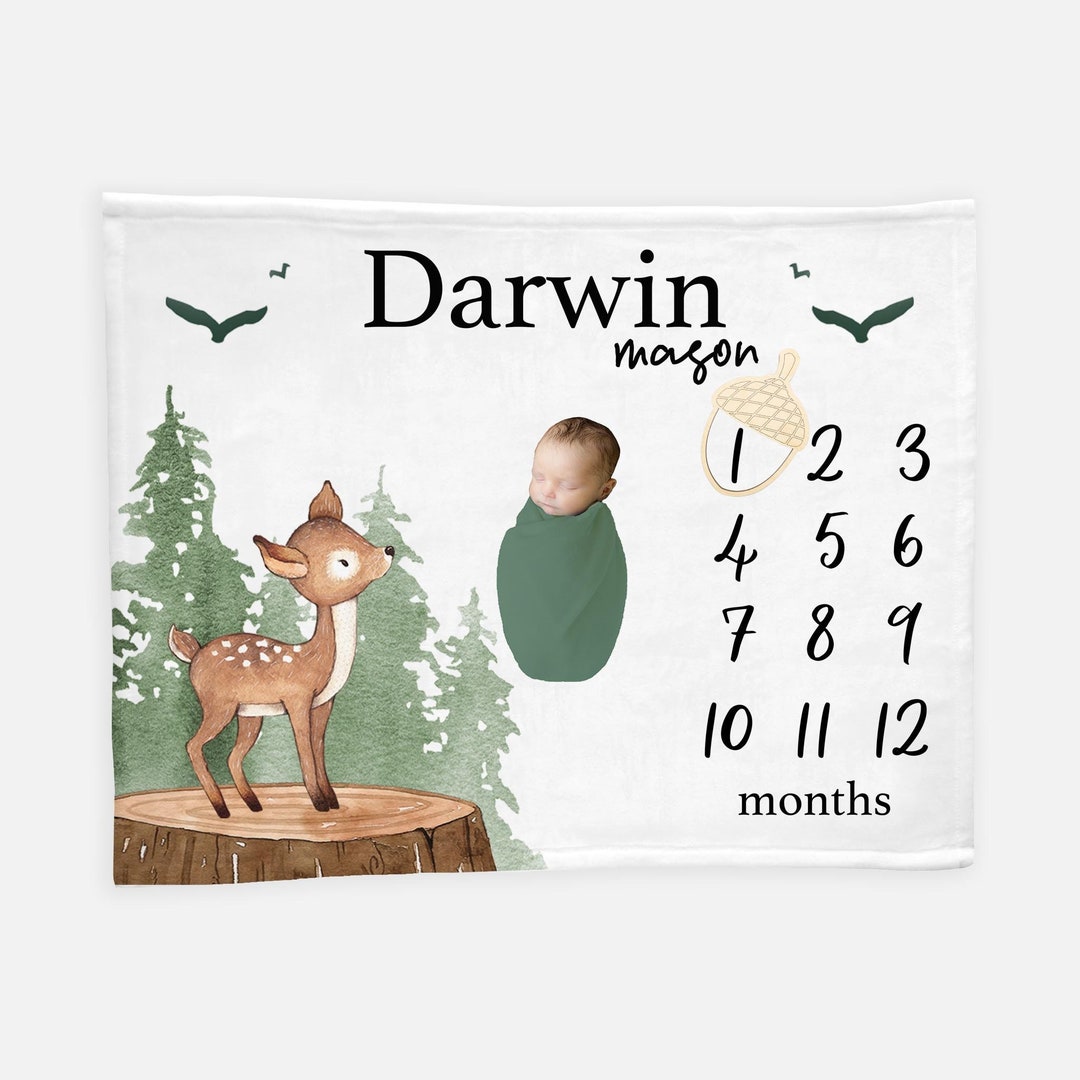 Deer Milestone Blanket Boy Milestone Blanket Month Baby Etsy