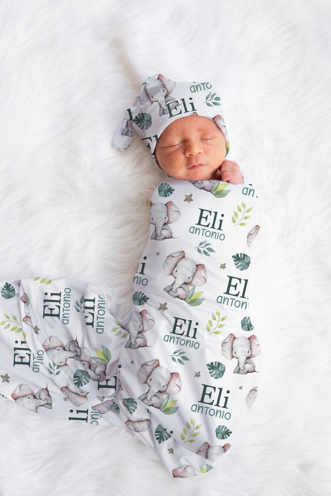 Elephant Swaddle Set, Safari Swaddle Set, Elephant Baby Blanket