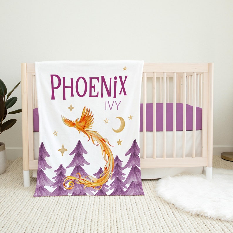 Phoenix Blanket, Personalized Phoenix Baby Blanket, Phoenix Fantasy Nursery, New Baby Gift, Phoenix Nursery Theme, Phoenix Baby Shower B30 image 1
