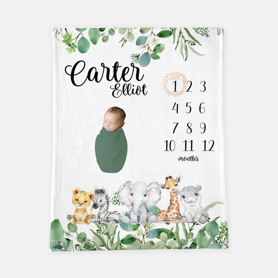 Safari Milestone Blanket, Personalized Baby Blanket, Monthly Baby Blanket, Baby Boy Blanket, Safari Nursery Theme, Jungle Baby Blanket S1