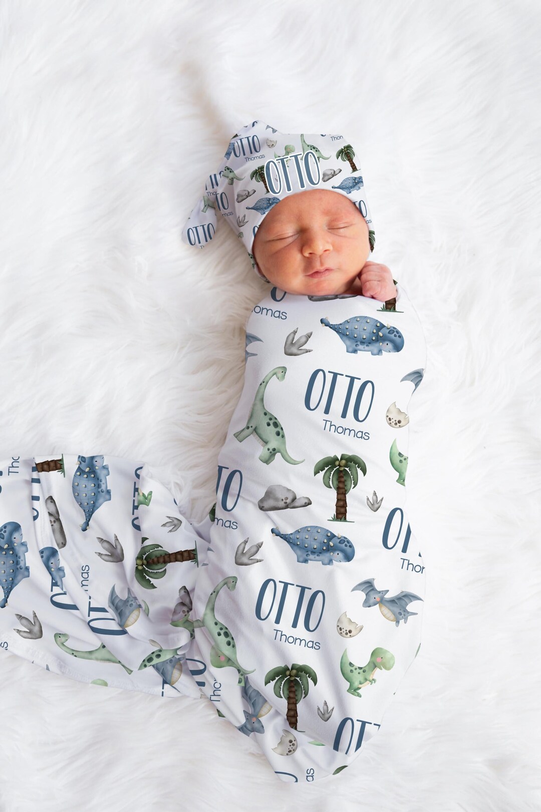 Dinosaur Swaddle Blanket, Dinosaur Personalized Baby Blanket