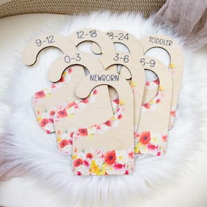 Poppy Clothing Dividers, Floral Baby Clothing Divider, Wood Wardrobe Divider, Nursery Closet Divider, Poppy Nursery Theme F80