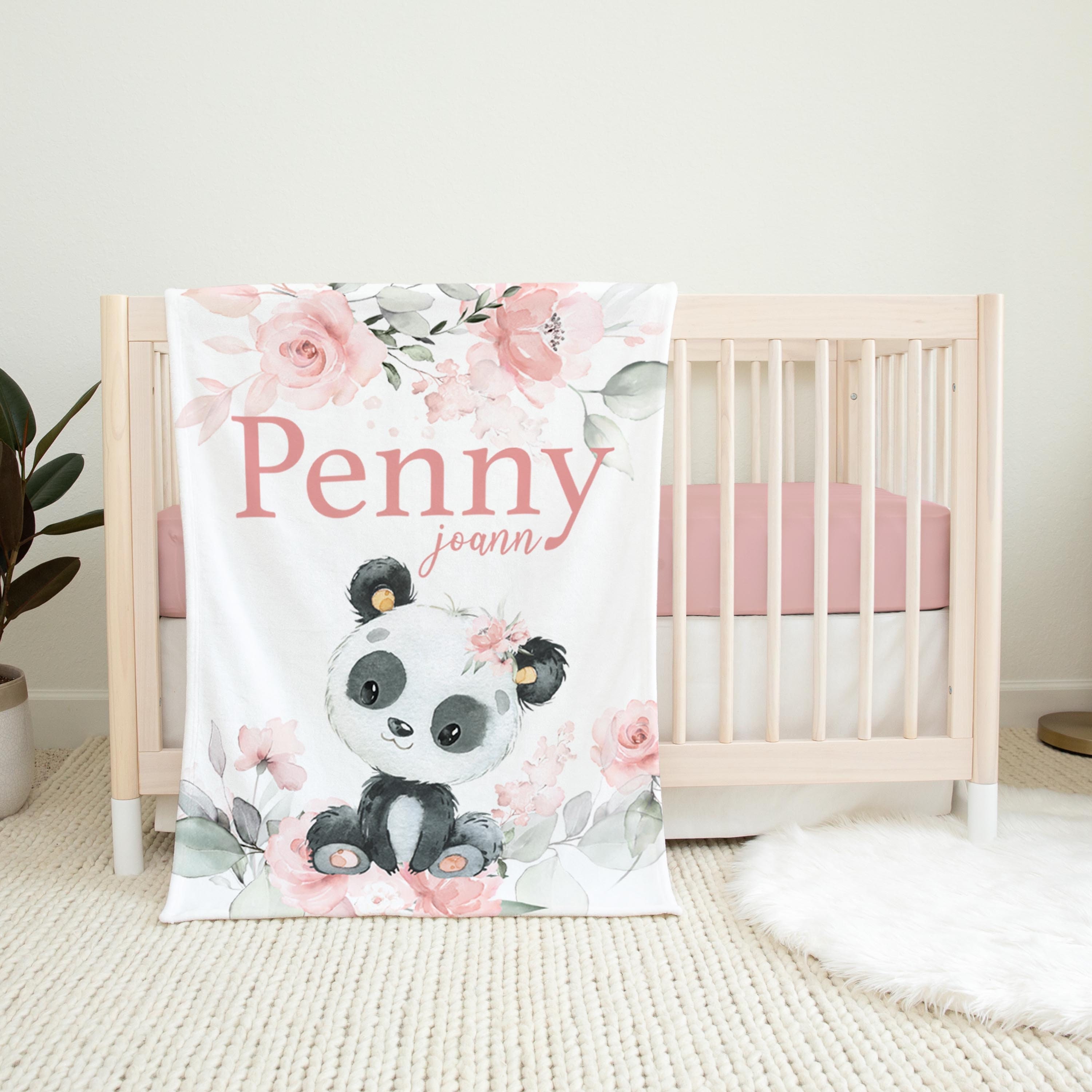 Panda Baby Blanket Girl Panda Blanket Personalized Baby Etsy