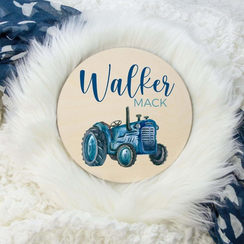 Nom rond en bois, nom de bébé en bois, nom de bébé tracteur, nom de la ferme, faire-part de bébé, décor de pépinière de ferme C13