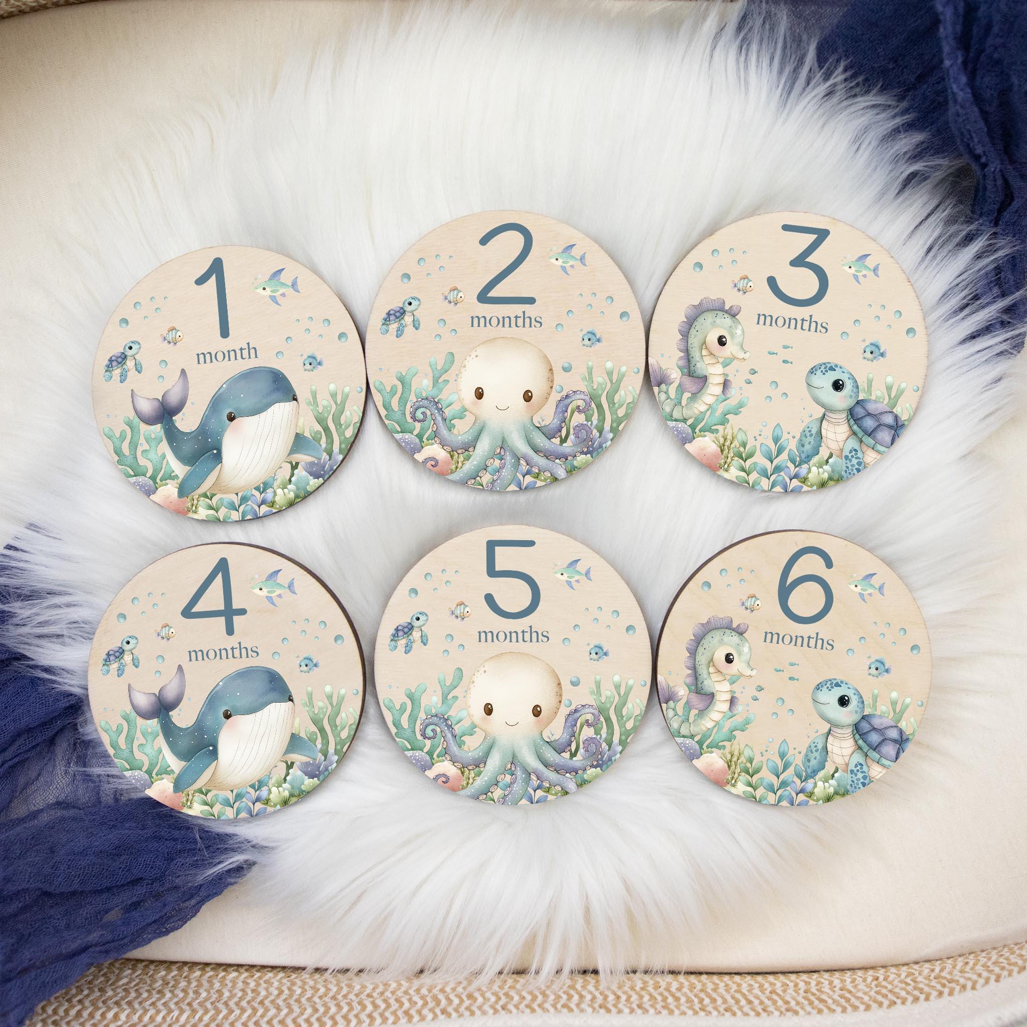 Boy Under the Sea Milestone Cards, Baby Milestone Ocean Life Discs ...
