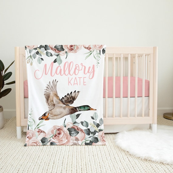Girl Mallard Duck Blanket, Personalized Duck Baby Blanket, Waterfowl Baby Blanket, Duck Hunter Nursery Theme, Duck Baby Shower B33