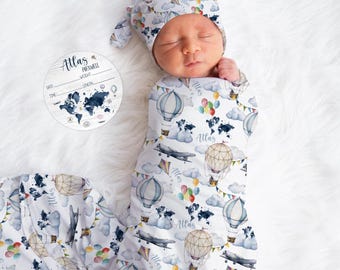 World Map Swaddle, Adventure Swaddle Bundle Option, Personalized Swaddle Blanket, World Map Baby Swaddle, T1