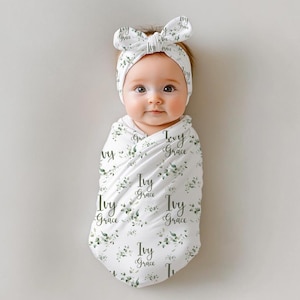 Ivy Greenery Swaddle Blanket, Personalized Baby Blanket, Ivy Floral Baby Blanket, Newborn Blanket, Ivy Greenery Nursery, Ivy Baby Gift
