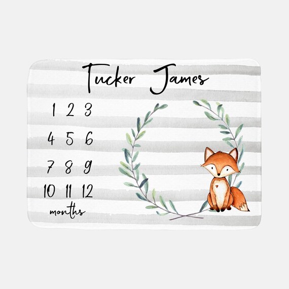 Buy Woodland Fox Milestone Blanket Monthly Growth Tracker Baby
