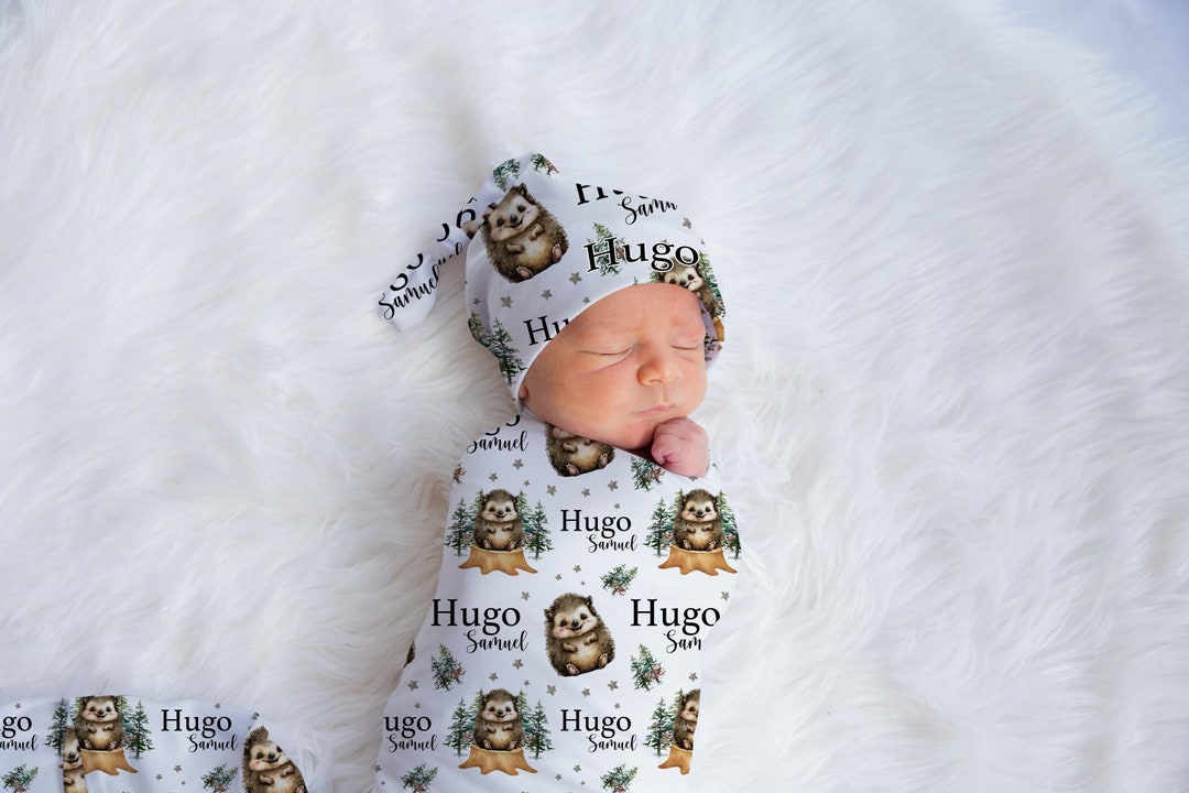 Hedgehog Swaddle Set Woodland Baby Blanket Personalized Etsy