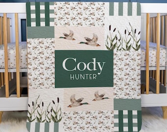 Hunting Baby Quilt, Personalized Hunting Baby Quilt, Optional Bundle with Sign, Mallard Duck Quilted Blanket, Hunting Nursery, B33