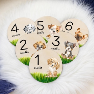 Boy Puppy Milestone Cards, Dog Milestone Markers, Wood Milestone Cards, Baby Milestones, Photo Prop, Dog Puppy Nursery Theme