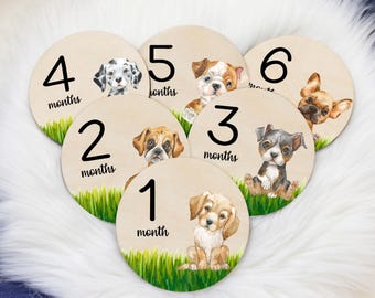 Boy Puppy Milestone Cards, Dog Milestone Markers, Wood Milestone Cards, Baby Milestones, Photo Prop, Dog Puppy Nursery Theme