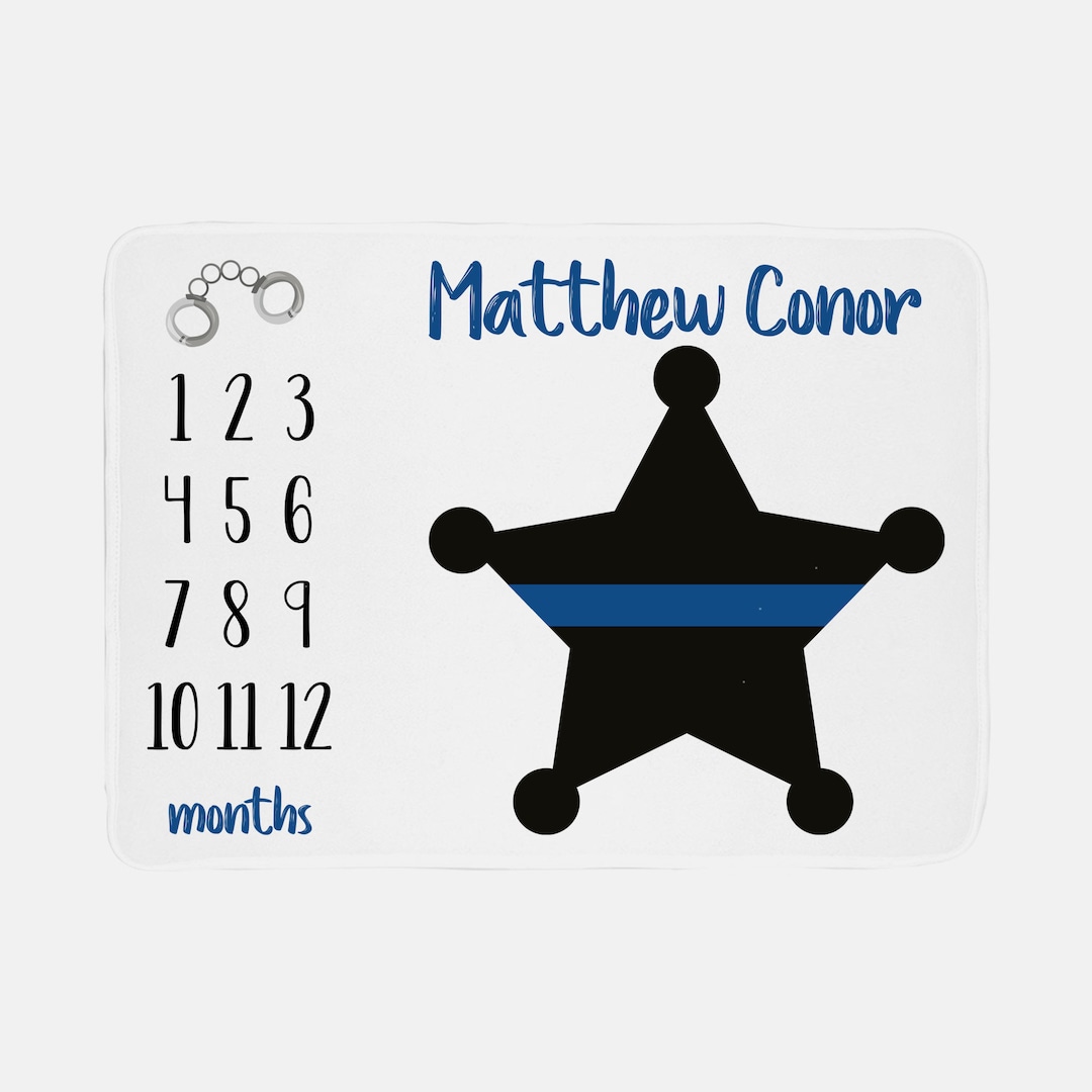 Thin Blue Line Baby Milestone Blanket, Sheriff Baby Blanket, Baby Boy